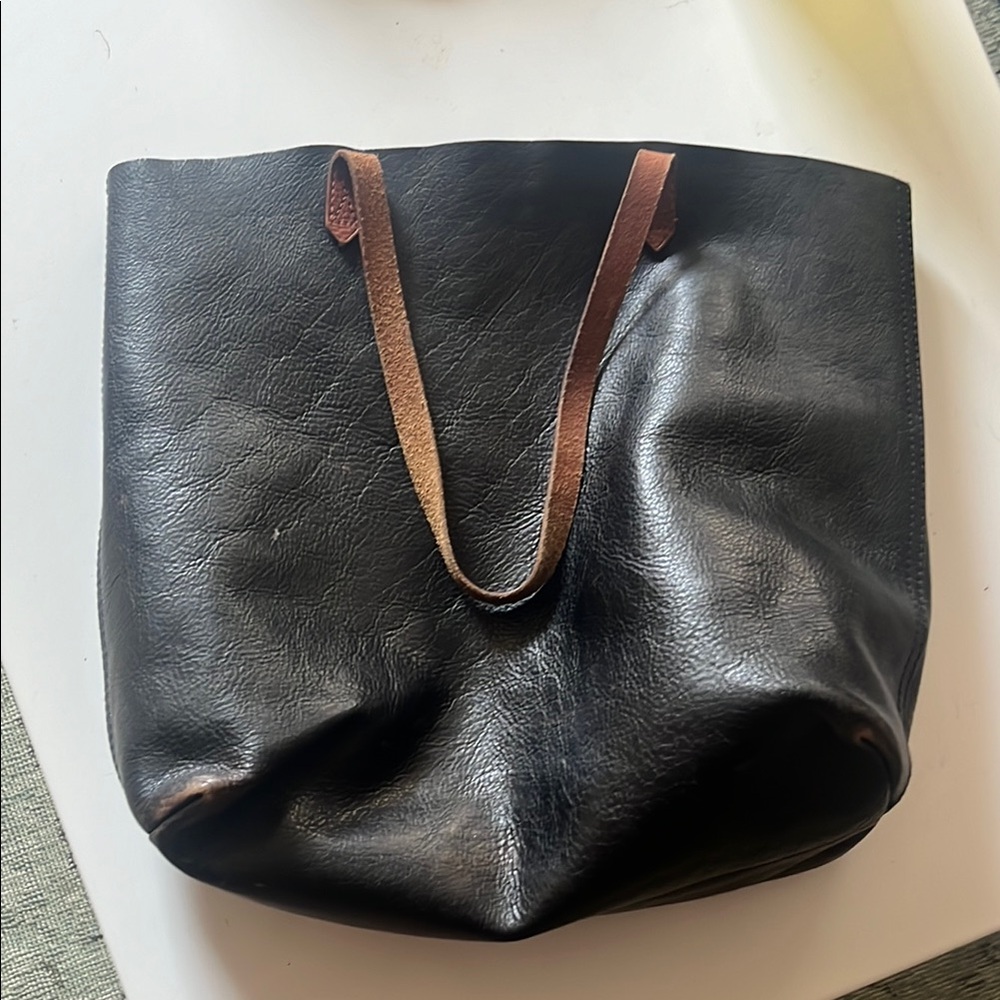 Madewell Black Leather Tote Bag